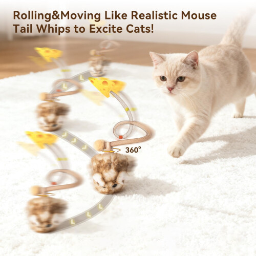 Migipaws Interactive Cat Toy,360 Rolling & Spin Migimouse with Wiggli 1