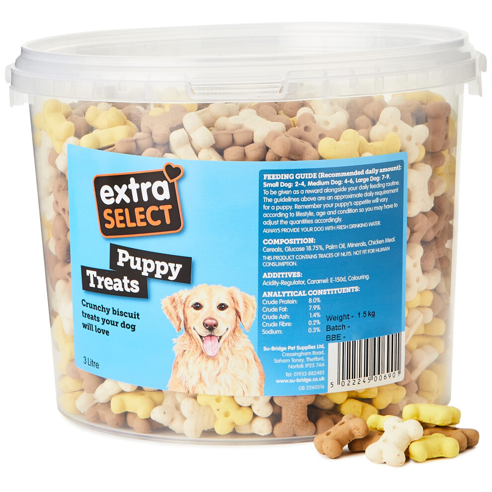Extra Select Puppy Bones Dog Treat Biscuits In A 3Ltr Bucket (Approx 1