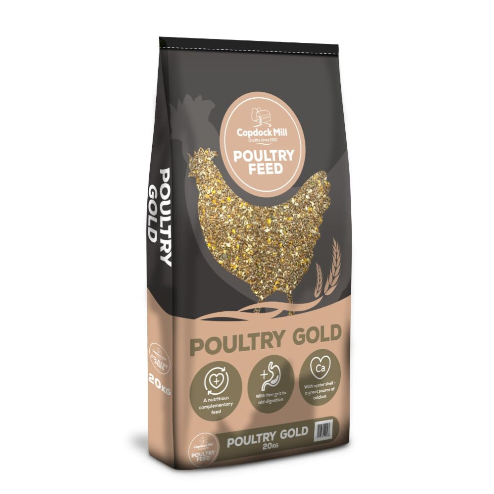 Copdock Mill Poultry Gold Chicken Feed 20Kg - Highly Nutritious Premium Food - Contains Layers Pellets, Grit & Oyster Shells For Chickens