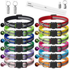 14 Piece Reflective Cat Collar Pack with Bell,kitten collar Safety Quick Release Buckle,with Name Tag,Adjustable 7.5''-12.5'',for Girl Male Cats,Pet