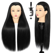 Mannequin Head with Hair 28' HeatResistant Tangle Hair for Braiding and Styling with Clamp Black
