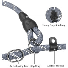 TagME Slip Lead for Dogs,1.8m Reflective Dog Lead with Soft Padded Handle, Slip-On Training Leash for Small Pet, Gray