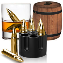 Whiskey Stones Gift Set for Men – Reusable Stainless Steel in Unique Wooden Barrel, Keeps Drinks Cold Longer