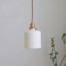 Modern Farmhouse Pendant Light with Brushed Brass Ribbed Glass Shade, Adjustable Kitchen Island Lighting