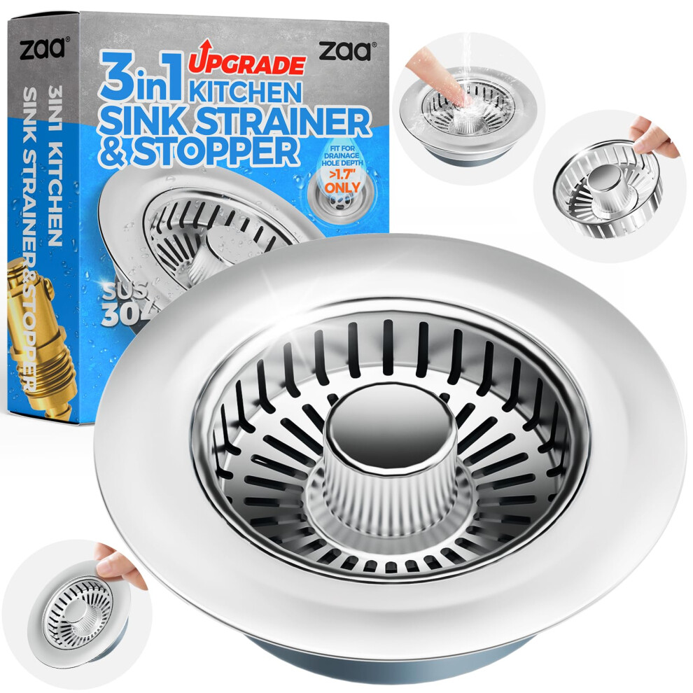 Kitchen Sink Drain Strainer And Stopper, 304 Stainless Steel, Anticlog Filter, Fits Us 3.5 Inch 9092120435740