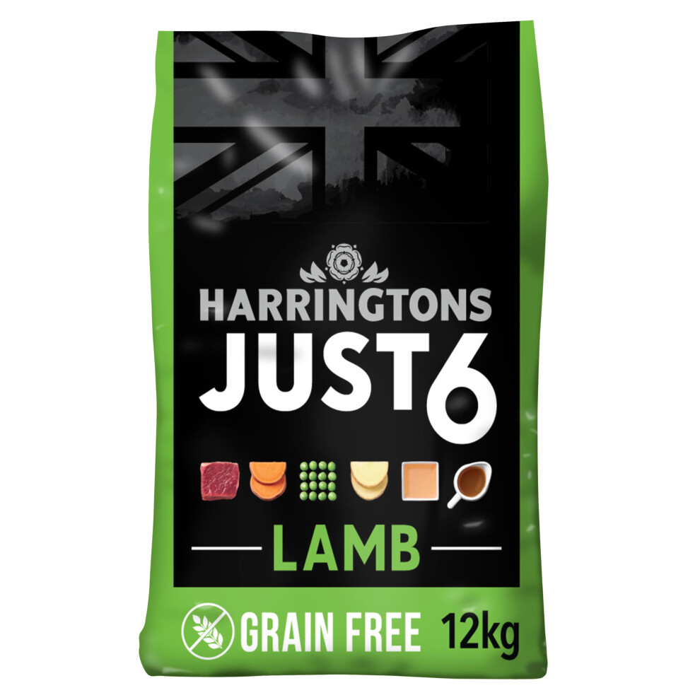 Harringtons Just 6 Complete Free Dry Adult Dog Food Lamb 12Kg - With Added Fresh Baked Bites Grain