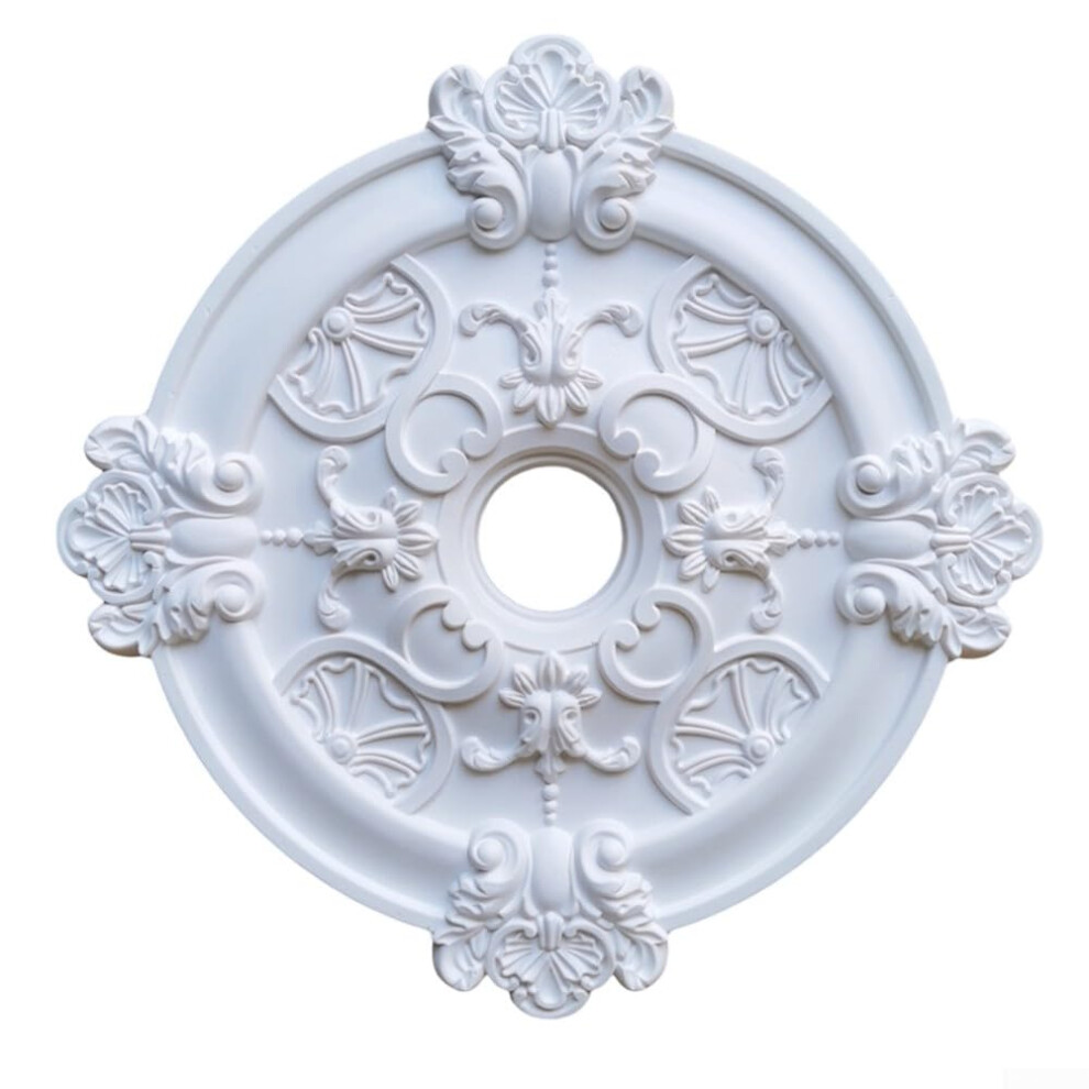 Pu Ceiling Medallion 39Cm Round White Nodrill Elegant Design For Light Fixtures And Fans 9070919016448
