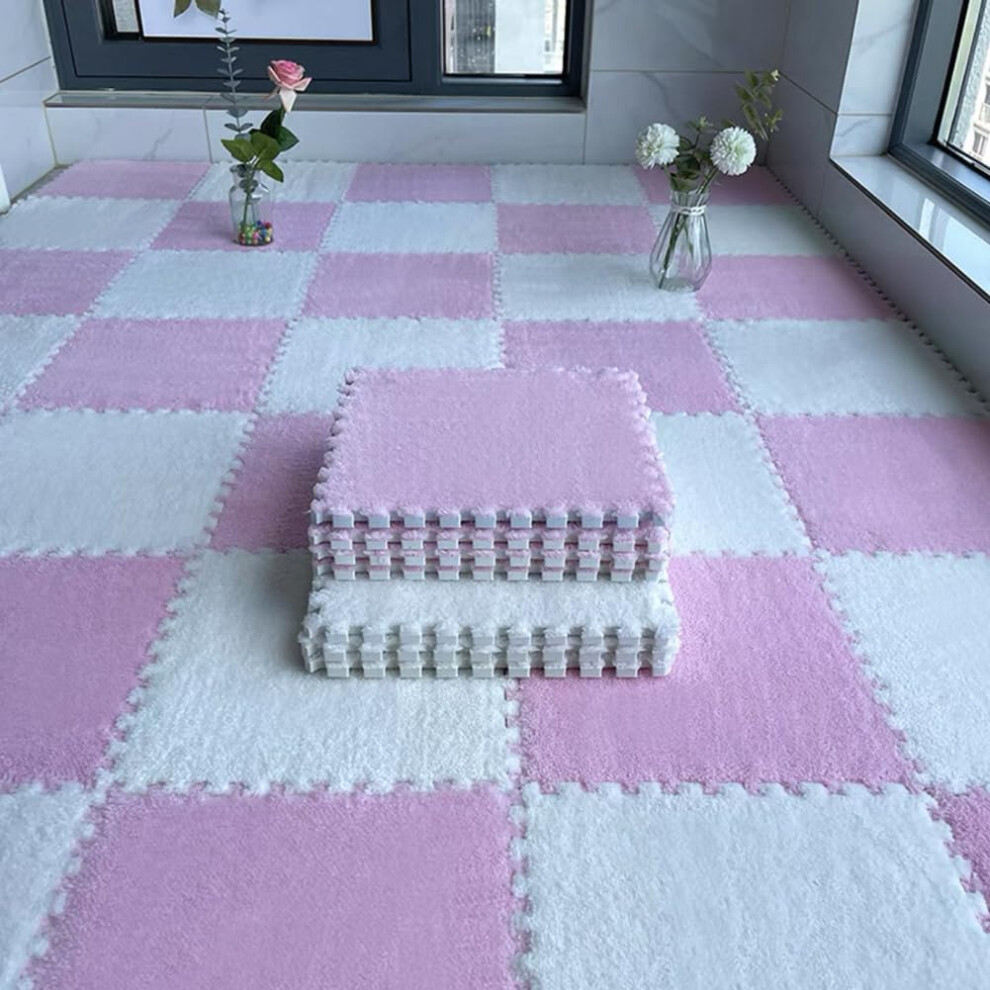 Foam Floor Mats Soft Eva Interlocking Tiles 12X12 Cushioned Playroom Bedroom Pink/White