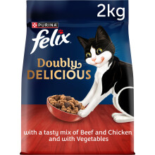 FELIX Doubly Delicious Beef, Chicken & Vegetables Dry Cat Food 2kg (Pack of 5)