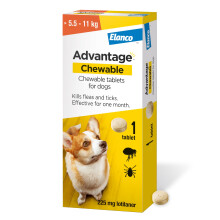 Advantage Chewable 225mg Chewable Tablets for Dogs >5.5-11kg (1 pack), Flea and Tick Treatment, Fast Acting Kills Fleas Within Hours, Prevention Last