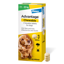 Advantage Chewable 450mg Chewable Tablets for Dogs >11 - 22kg (3 pack), Flea and