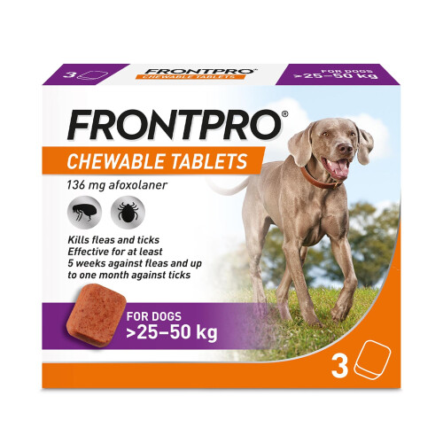 FRONTPRO Chewable Tablets Flea & Tick Treatment for Dogs 3 Pack (25-50kg)