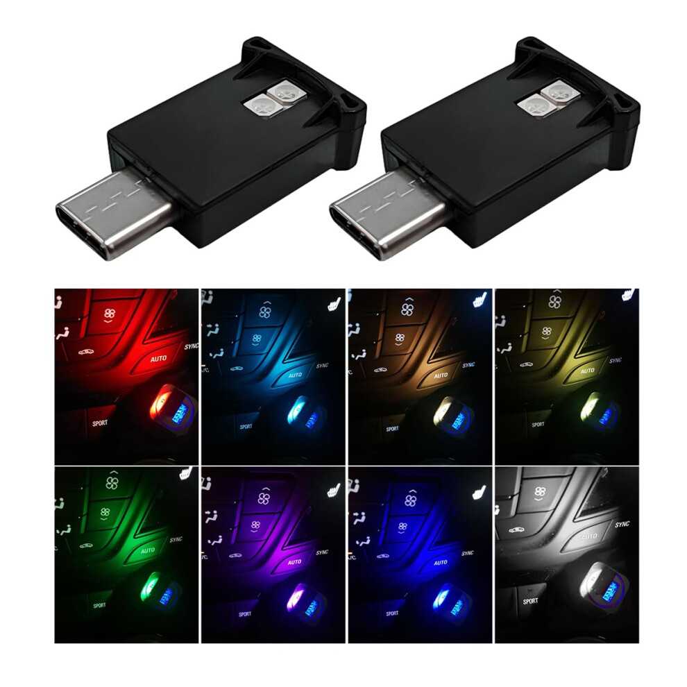 Usb Led Ambient 2Pcs Rgb Car Interior Lamp With 8 Colors, Usbc, Adjustable Brightness Light 9092120436334