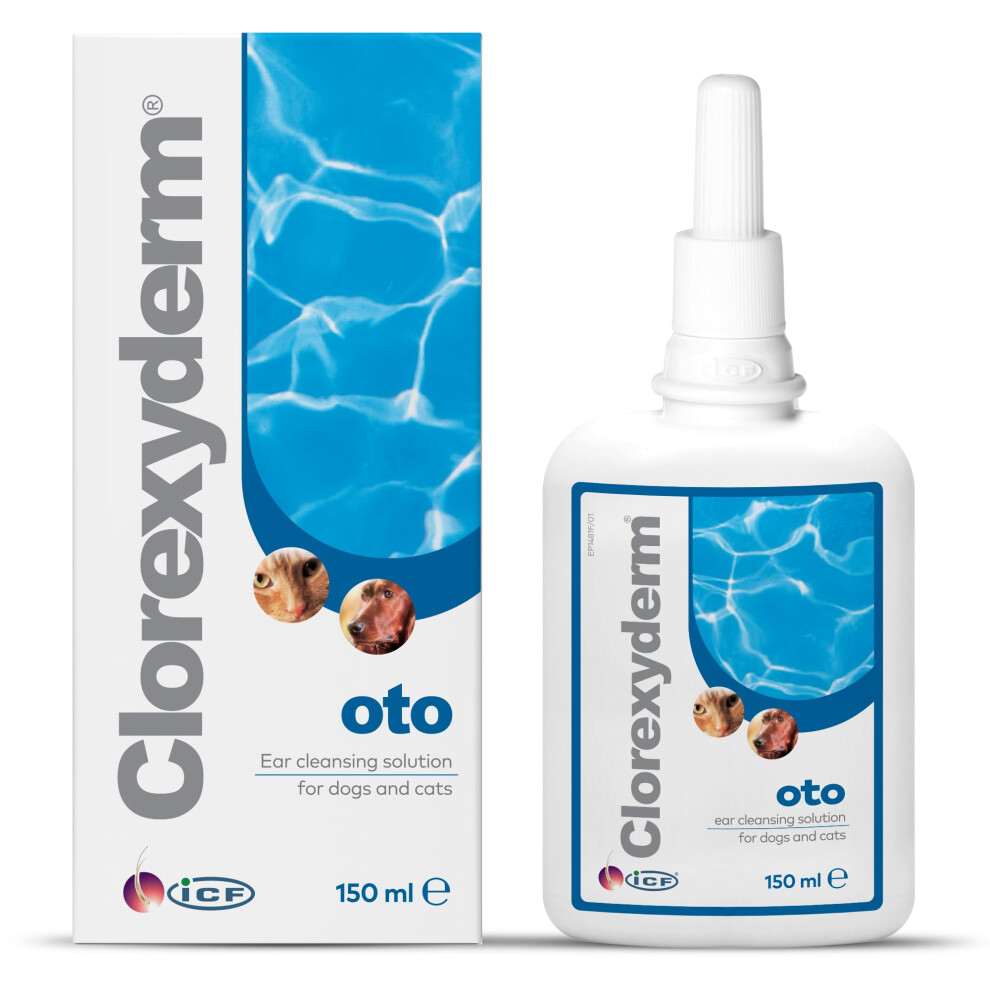 Icf | Clorexyderm Oto Cat & Dog Ear Cleaner Solution | Ear Wax Removal Ear Drops In A Dropper Bottle For Bad Odour, Sensitive Or Itchy Ears