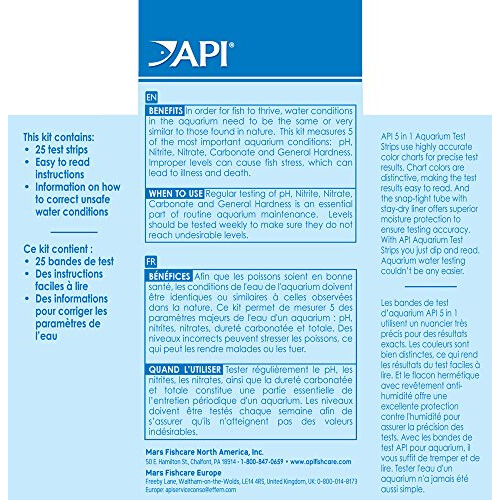 API 5-IN-1 TEST STRIPS Freshwater and Saltwater Aquarium Test Strips 25-Count Box 1