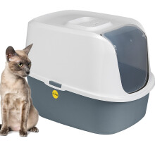 CAT CENTRE Hooded Cat Litter Tray, Dark Grey, Charcoal Filter, Deep