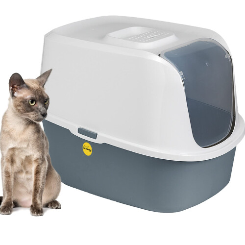 CAT CENTRE Hooded Cat Litter Tray, Dark Grey, Charcoal Filter, Deep