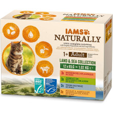 IAMS Naturally Wet Cat Food in Sauce, Ideal Wet Food with Fish/Meat for Adult or Senior Cats, Various Sizes 85 g (Pack of 12)