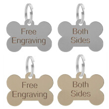 Dog Bone ID Tag Personalised Engraved Silver Or Brass 38mm Puppy Collar Chipped (Silver)