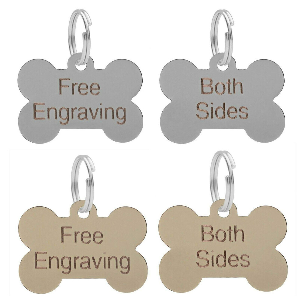 Larryroo Dog Bone Id Tag Personalised Engraved Silver Or Brass 38Mm Puppy Collar Chipped (Silver)
