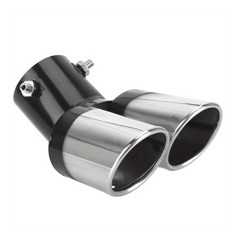 Universal Stainless Steel Car Exhaust Tip, Dual Outlet Curved Muffler Trim 62Mm Inlet Black 9455672938921