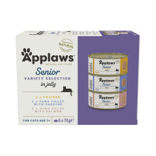 Applaws Natural Senior Wet Cat Food, Tuna and Chicken Selection Multipack in Jelly Pack of 6 x 70g Tin