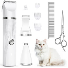 Bautrium Cat Grooming Clippers Kit, Low Noise Cat Shaver for Matted Fur Claw - Paw Trimmer for Dogs with Stainless Steel Scissors Combs & USB-C Charg