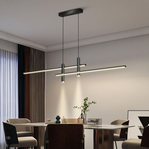 LED Pendant Light Black Modern Linear Chandelier Dimmable with Remote for Kitchen Island Dining 2