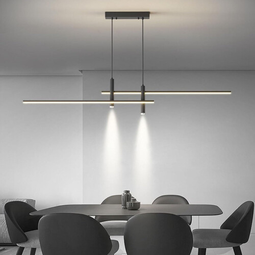 LED Pendant Light Black Modern Linear Chandelier Dimmable with Remote for Kitchen Island Dining 1