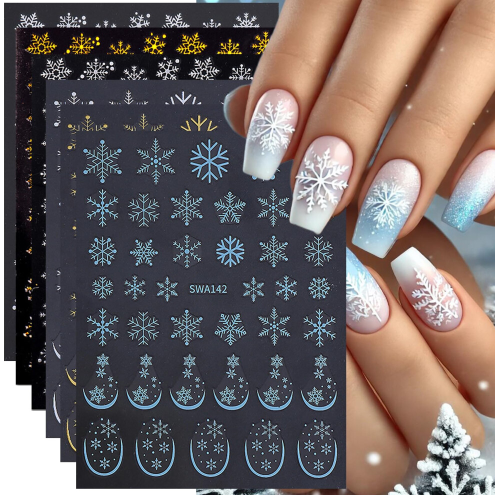 Gold/Blue/Silver Christmas Nail Stickers 3D Selfadhesive Snowflake Nail Decals For Holiday Manicure 6Pcs