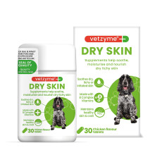 Vetzyme Dry Skin Tablets for Dogs (30 Tablets) - Dry and Itchy Skin Relief, Prom