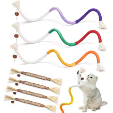 soodyoow 7 Pcs Catnip Toy, 3 Cat Chew Toy Bite Rope and 4 Natural Matatabi Silve