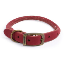Ancol Timberwolf Round Leather Collar Raspberry 35-43cmcm Size 4, Pink