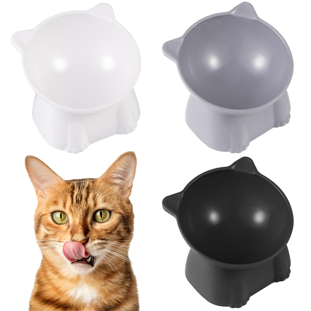 Radsocken Anti Vomit Cat Feeding System - 3Pcs Elevated Cat Bowls With Stand, 15 Tilted Neck Protective Feeder