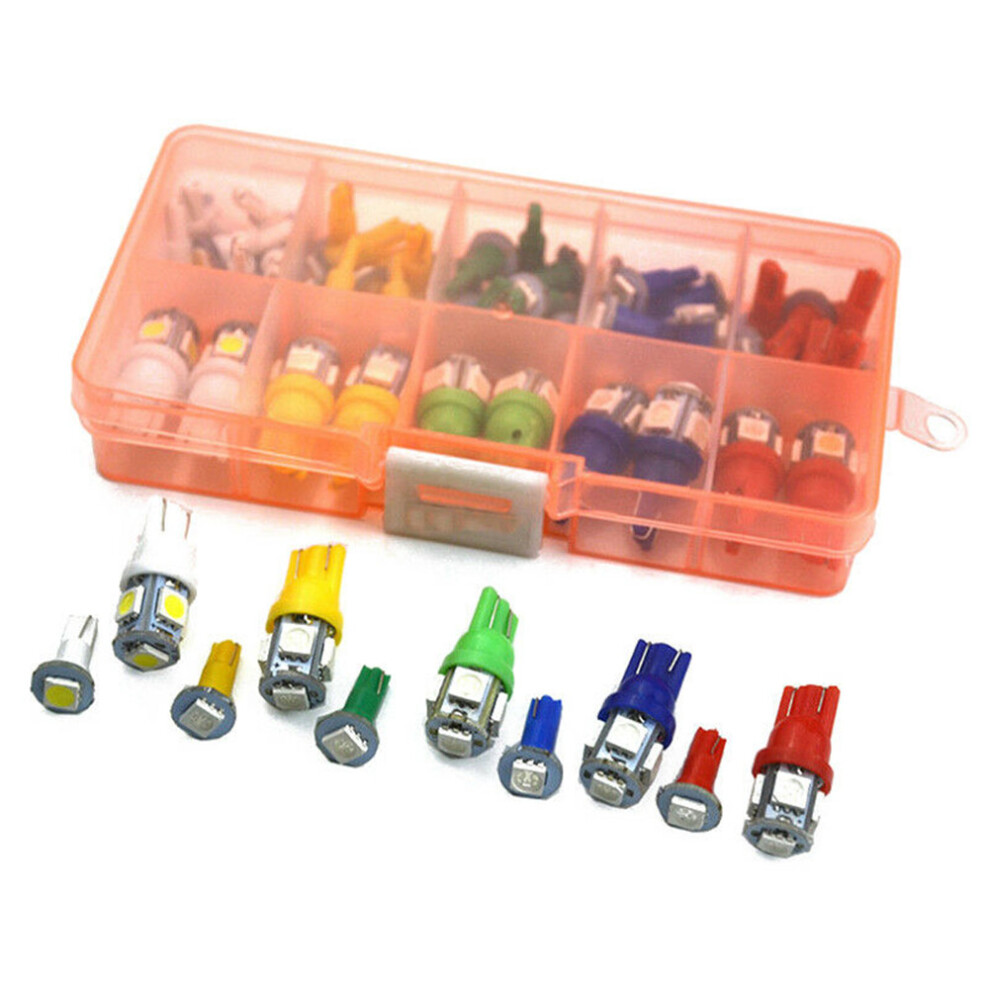 70Pcs T5+T10 Led Dash Bulb Indicator Set, 12V, 5 Colors Light 7631390126556