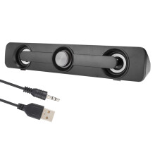 Altoparlante dal suono cristallino con design compatto e risposta in frequenza ottimizzata. Soundbar da scrivania compatta alimentata tramite USB,