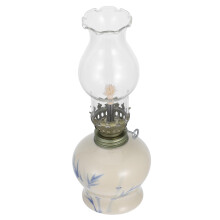 Vintage Ceramic Kerosene Oil Lamp with Refillable Glass Lantern for Indoor Outdoor Emergency Lighting