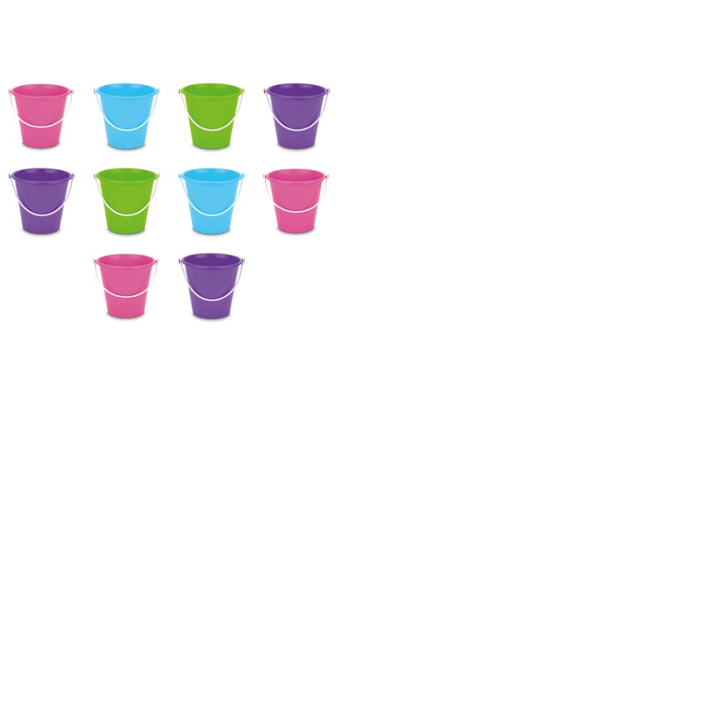Set Of 10 Mixed Colour Small Beach Buckets - 2 Or 3 Of Each Colour