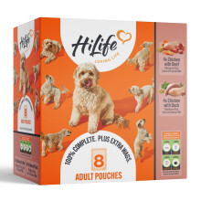 HiLife Adult Wet Dog Food, Mixed Chicken & Meat Recipes, Complete Dog Food Pouches, 100% Natural Ingredients, Chicken with Beef & Duck (24 x 150g Pou