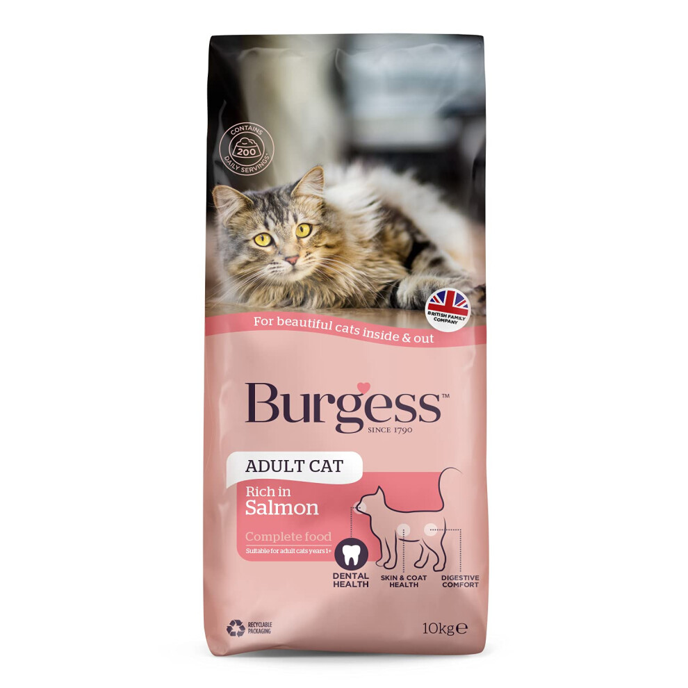 Photos - Bird Food Burgess Dry Cat Food for Adult Cats Rich in Salmon, 10 kg 