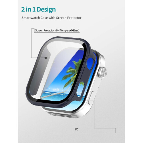 Screen Protector Case with 9H Tempered Glass, Full Coverage Hard PC Shell Blue for Redmi Watch 6 1