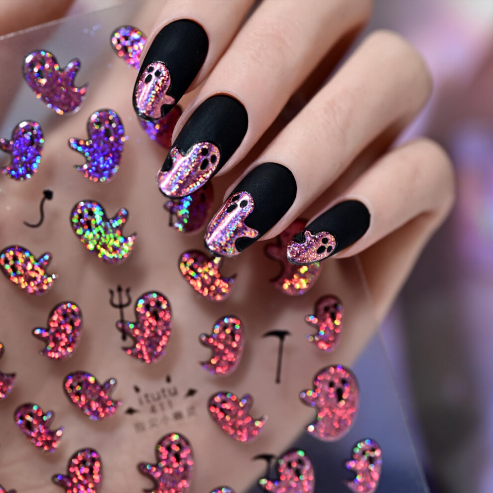 Halloween Nail Art Stickers 3D SelfAdhesive Ghost Decals for Acrylic Nails DIY Manicure