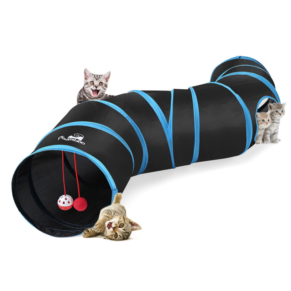 Photos - Bird Food Pawaboo Cat Toys - S-Shaped Cat Tunnel Tube, 25x97cm, Extensible & Collapsible Cat Play Tent with Interactive Maze, Balls &