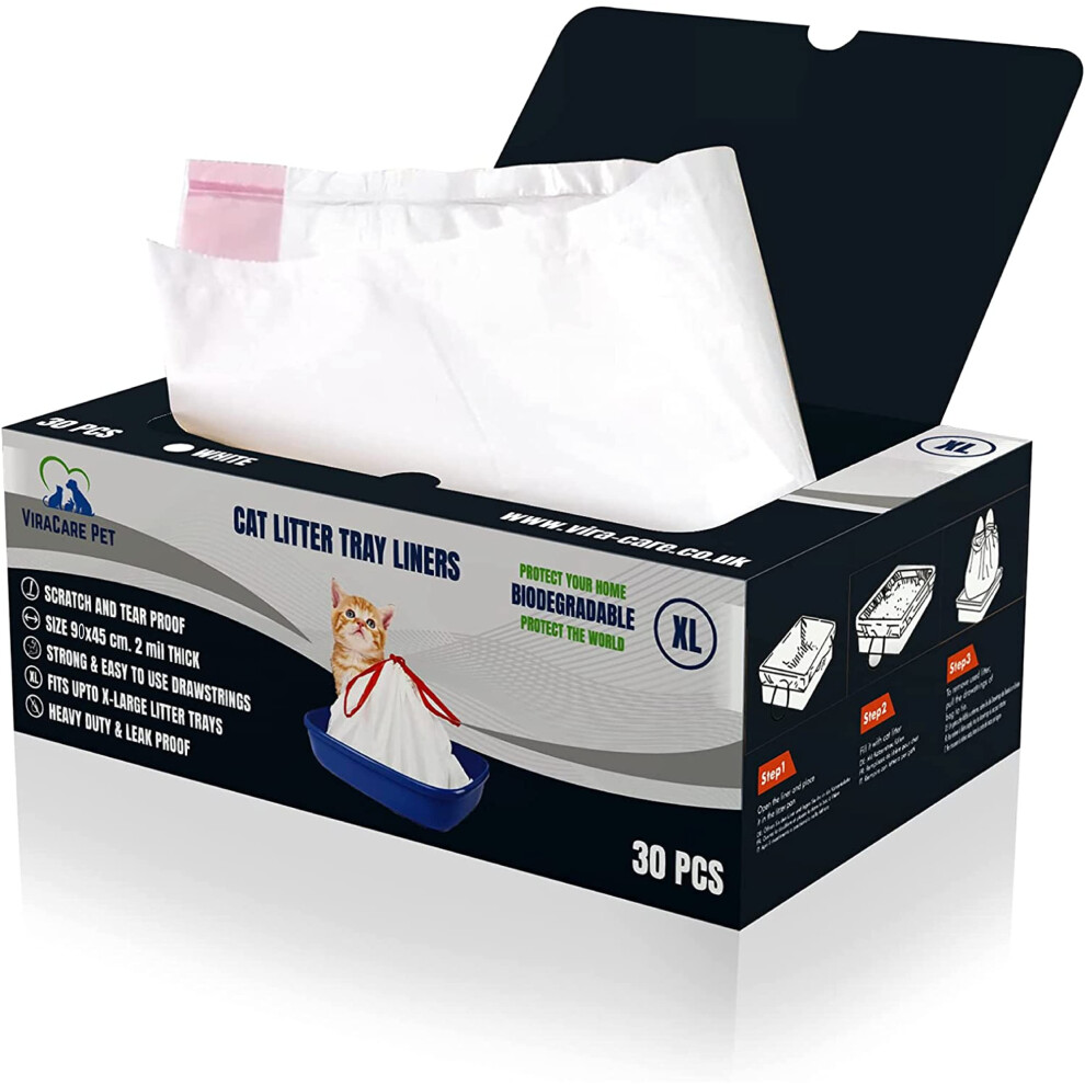 Viracare 120 X Cat Litter Tray Liners Extra Large | With Drawstrings | Biodegradable | Scratch Resistant And Leak Proof | For X-Large Litter Trays |