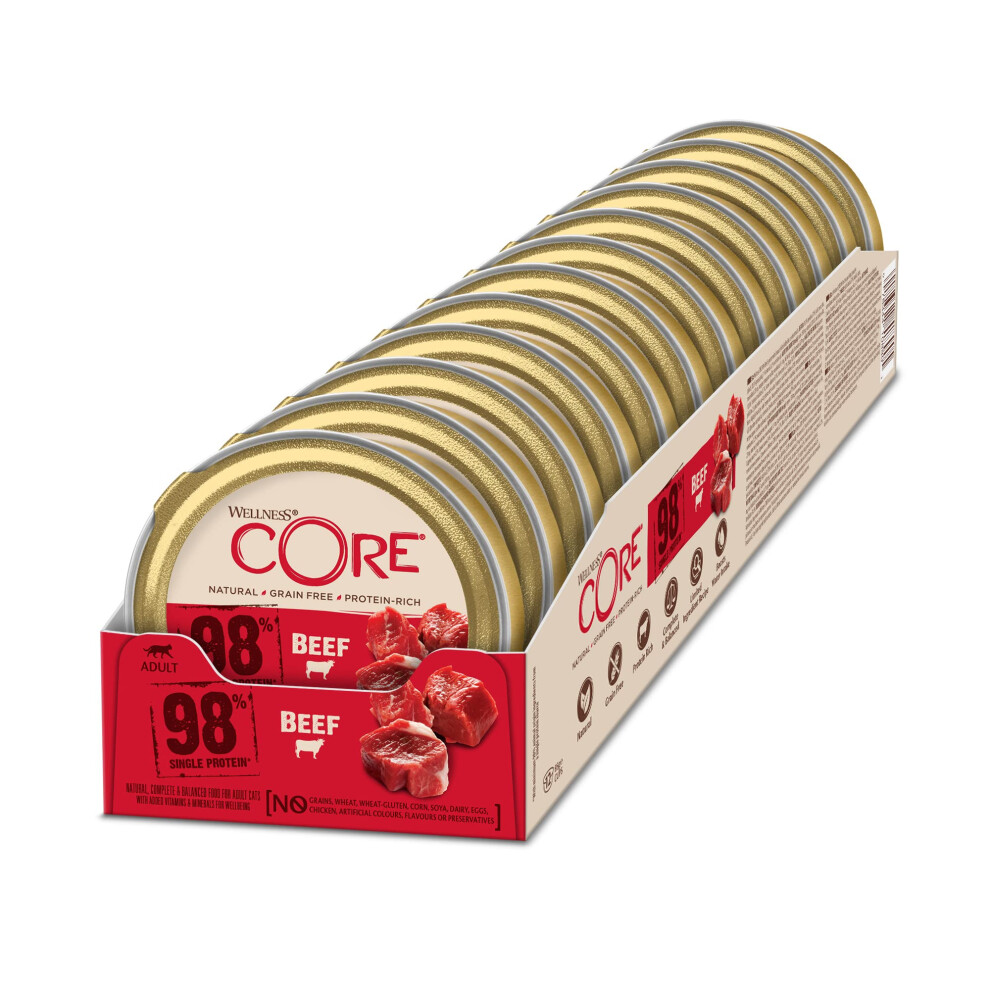 Wellness Core 98% 12 X 85G, Beef – Wet Cat Food, Chunky Pate, -Free, Natural, Hypoallergenic, Protein-Rich, High Meat Content Grain