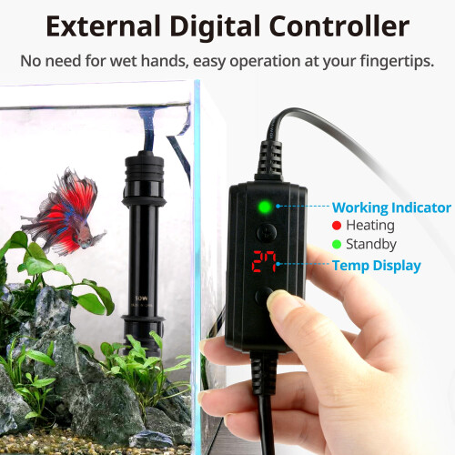 NICREW Fish Tank Heater 100W with External Controller, up to 100L 2
