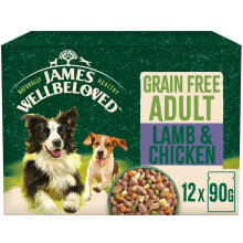 James Wellbeloved Grain Free Adult Dog Food with Lamb and Chicken in Gravy Pouch 12 x 90 g