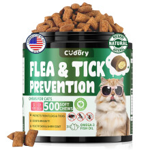 Flea and Tick Support for Cats – 500 Crunchy & Creamy Chews, Cat Flea Chewables with Skin & Coat Support – Oral Supplement for All Breeds & Ages