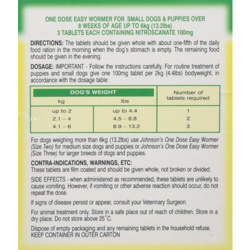 Johnsons Vet Easy One Dose Wormer, Size 1 2