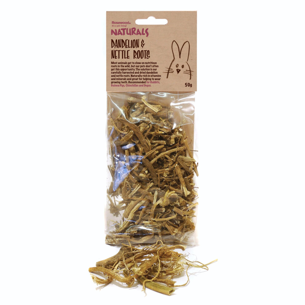 Rosewood Naturals Dandelion & Nettle Roots, Small Animal Treat And Gnaw For Rabbits, Guinea Pigs, Chinchillas, Degus, Hamsters, Gerbils, Mice And Rat